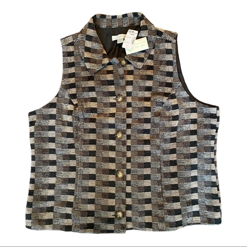 NWT CJ Banks VEST Jacket Brown Black 1X Patchwork